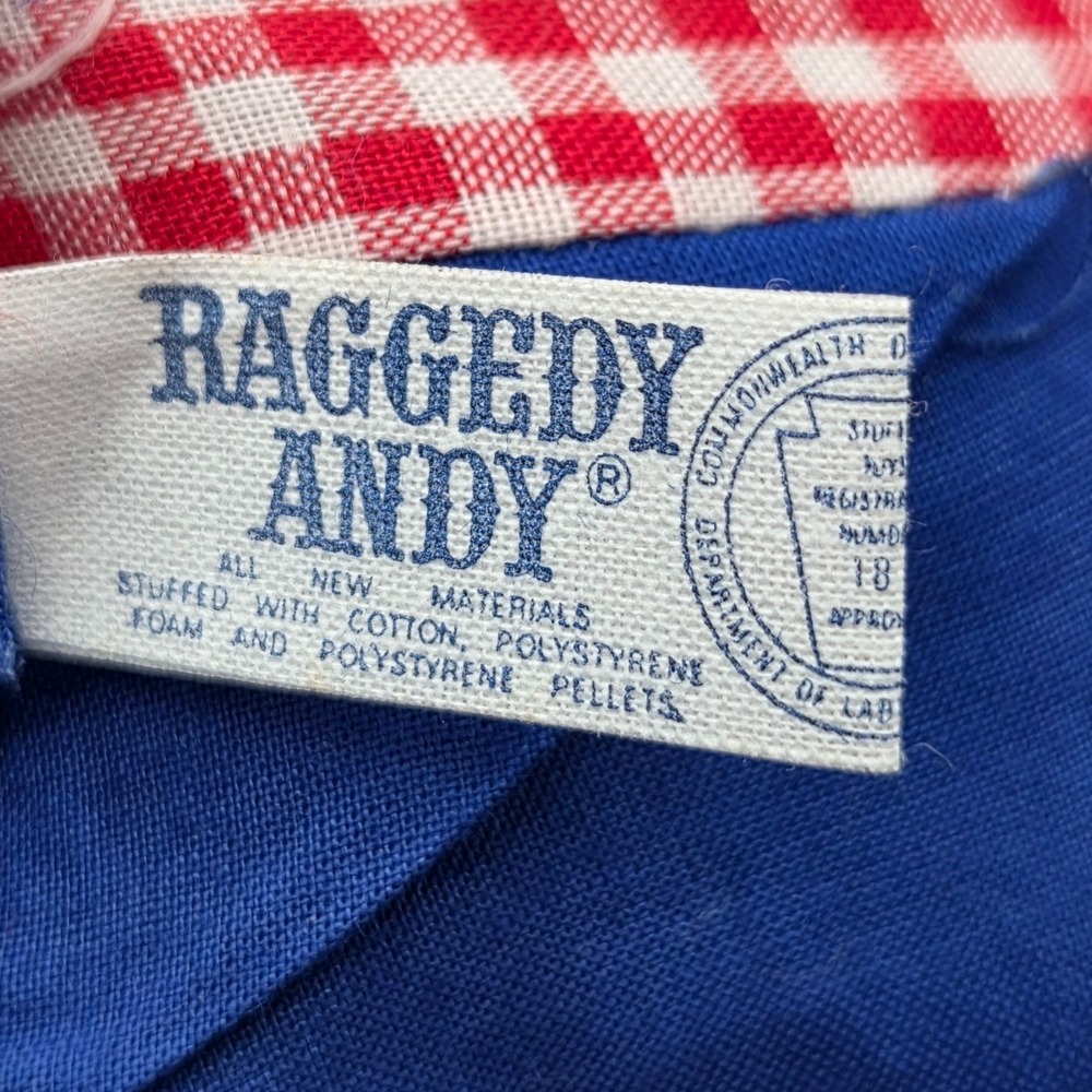 Pair of Knickerbocker Vintage RAGGEDY ANDY Rag Dolls NO HAIR I Love You 16" - Picture 6 of 7